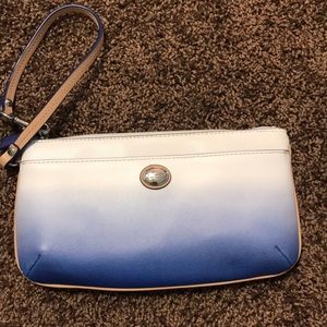 Blue and white coach wristlet